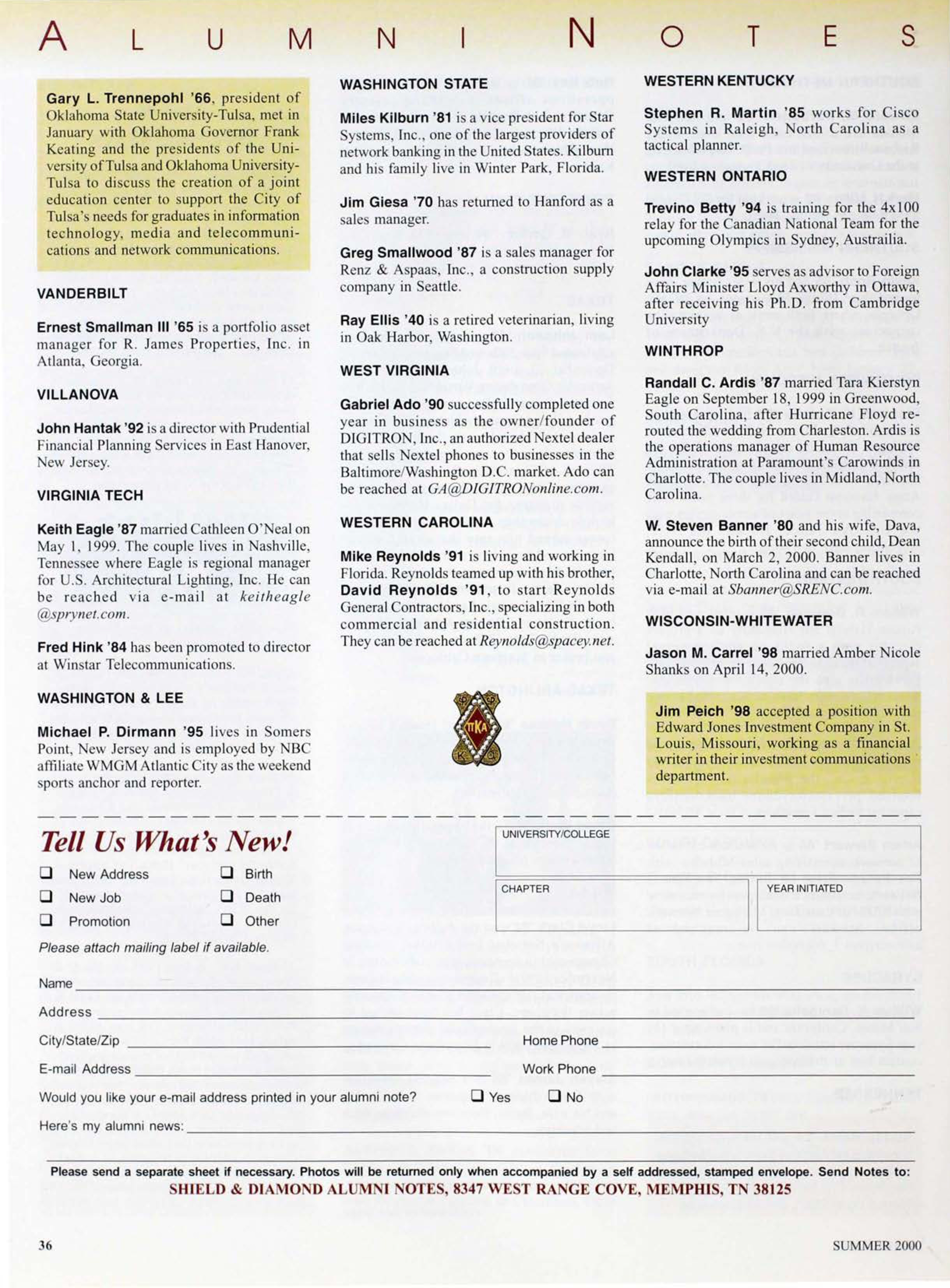 Tell Us What's New! Form, Summer 2000